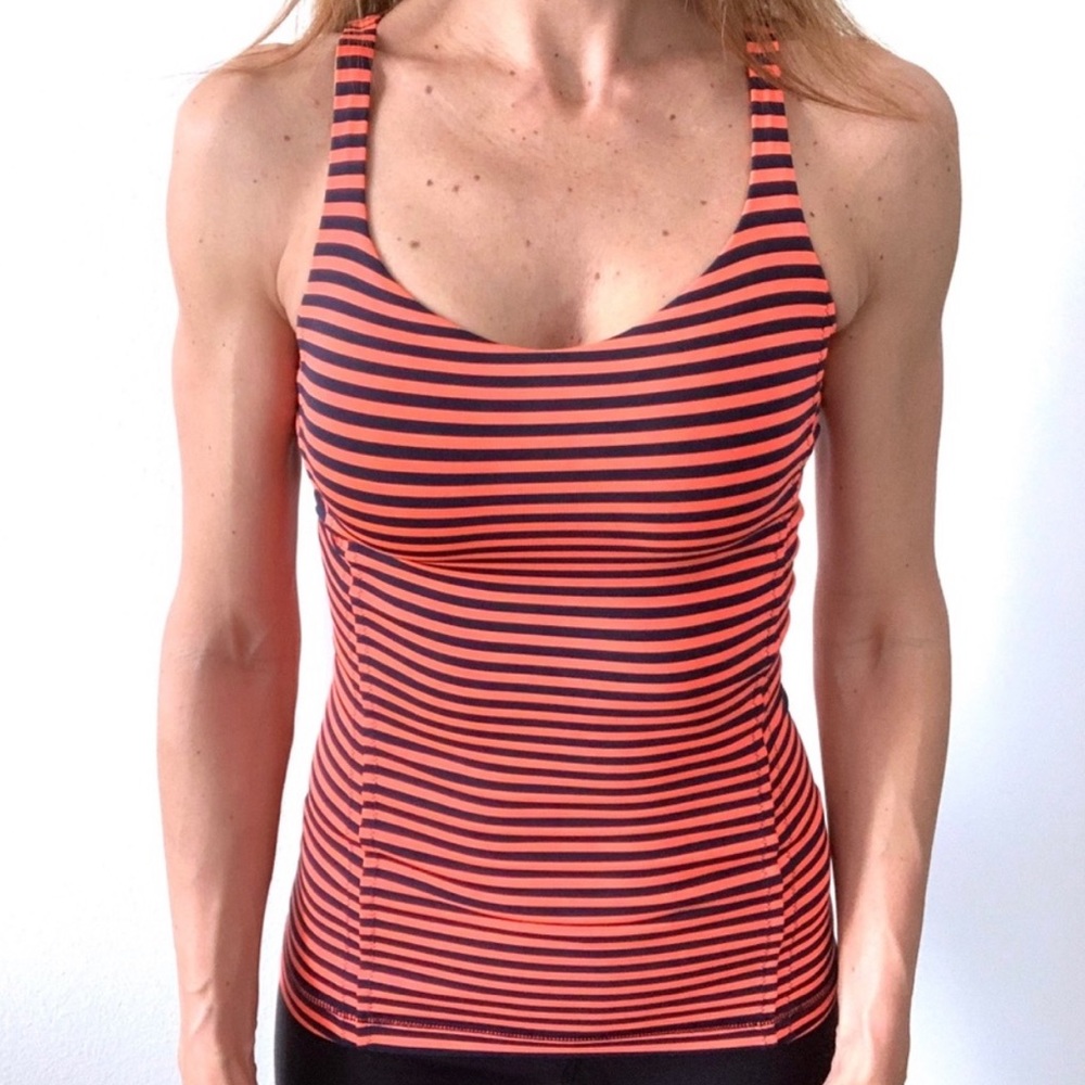 Striped Cross Back Workout Top - Picture 5 of 10